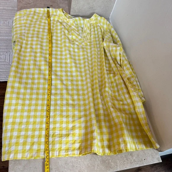 Madewell Yellow Check Gingham Long Sleeve Mini Womens Size L Shift Cotton Casual - Picture 12 of 14